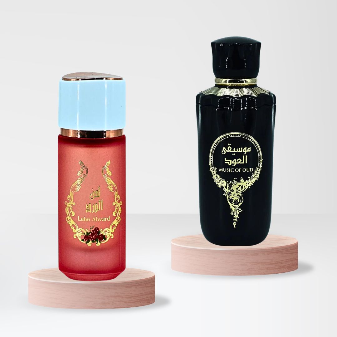 Lahn Alward EDP Spray 75ML (2.5 OZ) & Music Of Oud EDP Spray 100ML (3.4 OZ) By Risala | Long Lasting, Luxurious, Original Scents Of Arabia. (ENCHANTED BUNDLE)