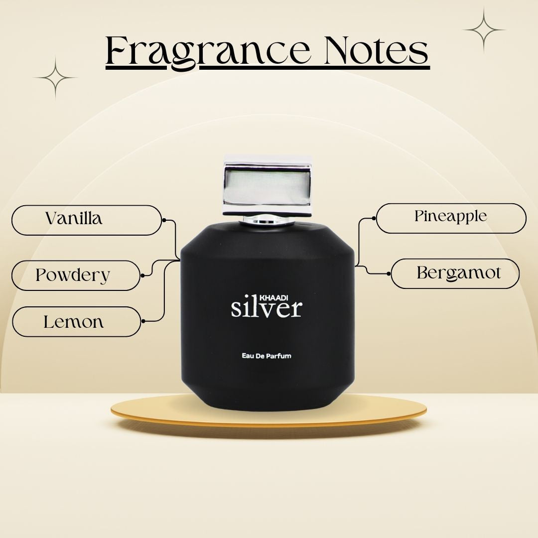 Silver EDP Spray 100ML (3.4 OZ) by Khaadi | Long Lasting, Refreshing, Citrusy, Powdery, Sweet Perfumes.