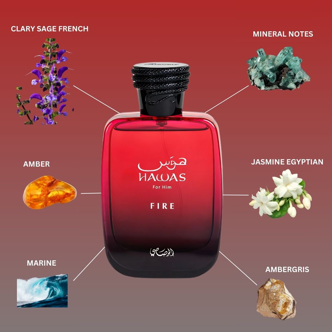 Hawas Fire For Him Eau De Parfum Spray 100ML (3.4 OZ) By Rasasi | Ignite Your Inner Passion With A Bold And Fiery Essence—Experience A Long Lasting & Luxurious Masculine Scent.