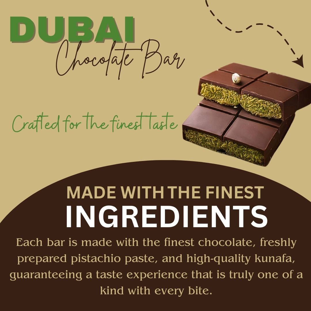 Dubai Kunafa Chocolate Bar 200GMS By Feras Sweets | Rich Chocolate, Creamy Pistachio, Crispy Kunafa, The Viral Dubai Chocolate (BOX OF 6)