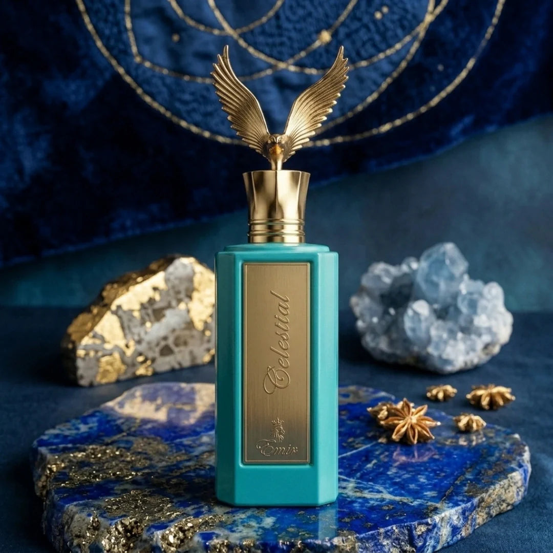 Celestial Emir Eau de Parfum spray by Paris Corner, 100ml, featuring the elegant bottle design and fragrance details.