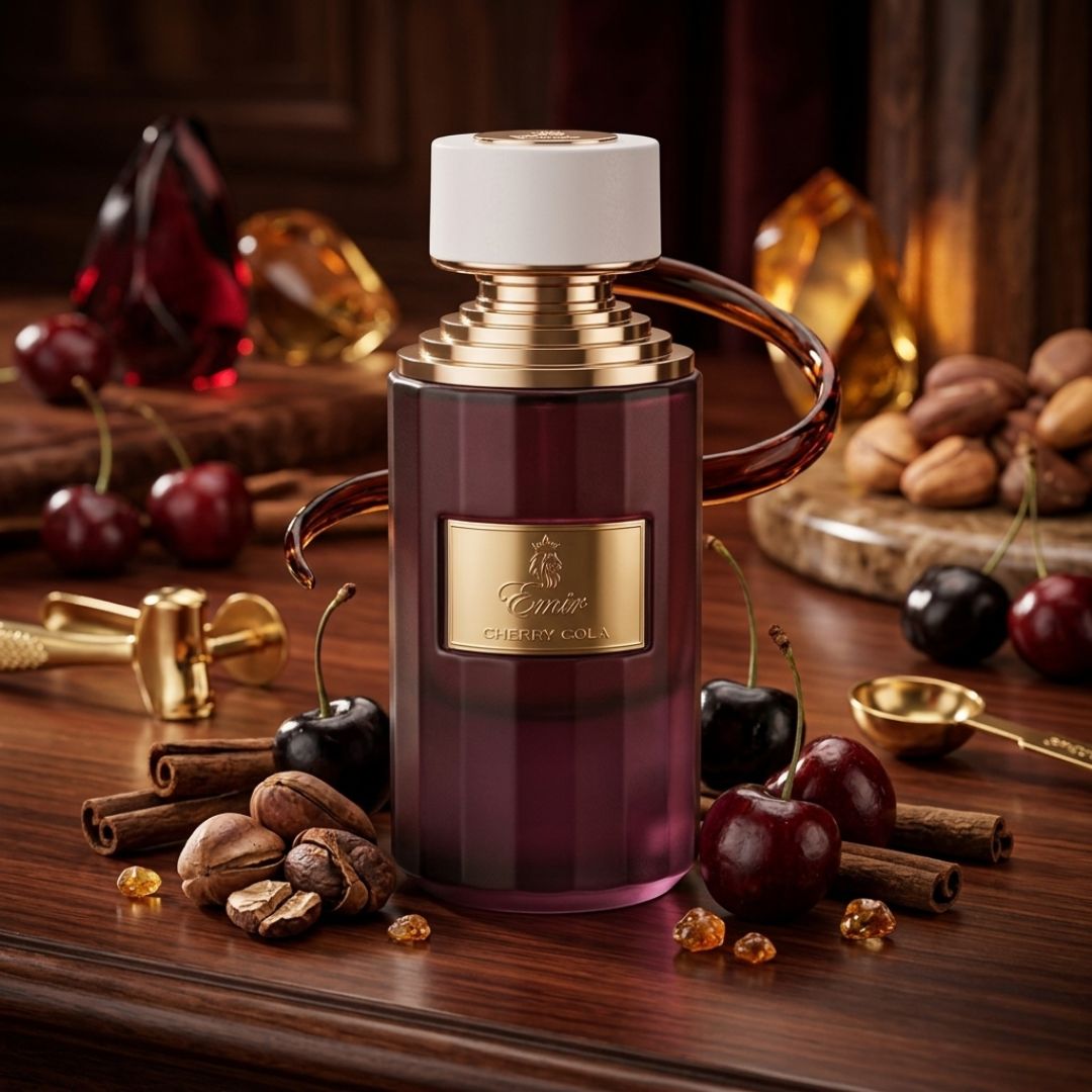 Cherry Cola Eau de Parfum spray by Paris Corner, 75ml bottle, with a sleek fragrance bottle and elegant packaging.