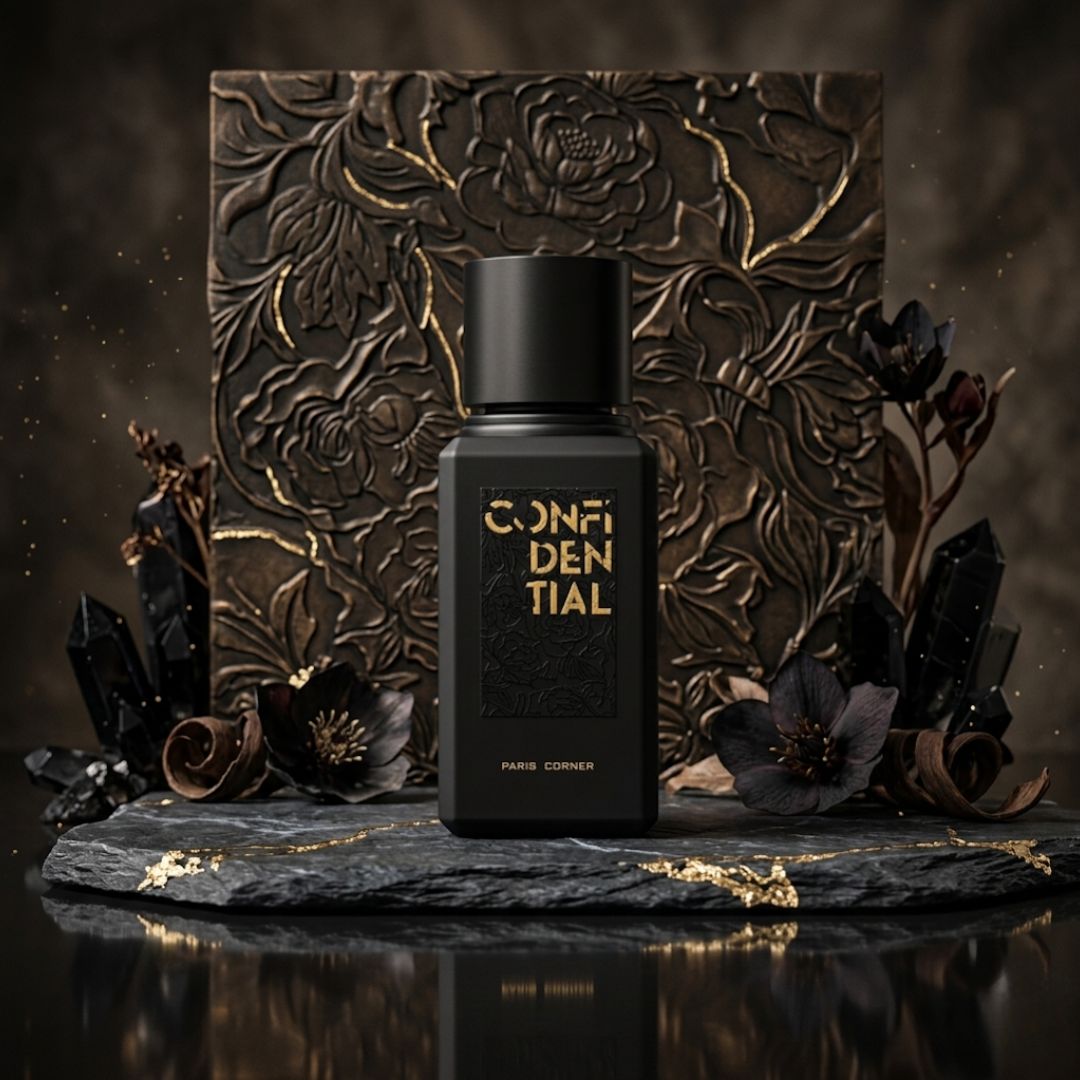 Confidential Eau de Parfum Spray by Paris Corner, 100ml bottle with sleek packaging, showcasing the elegant fragrance design.