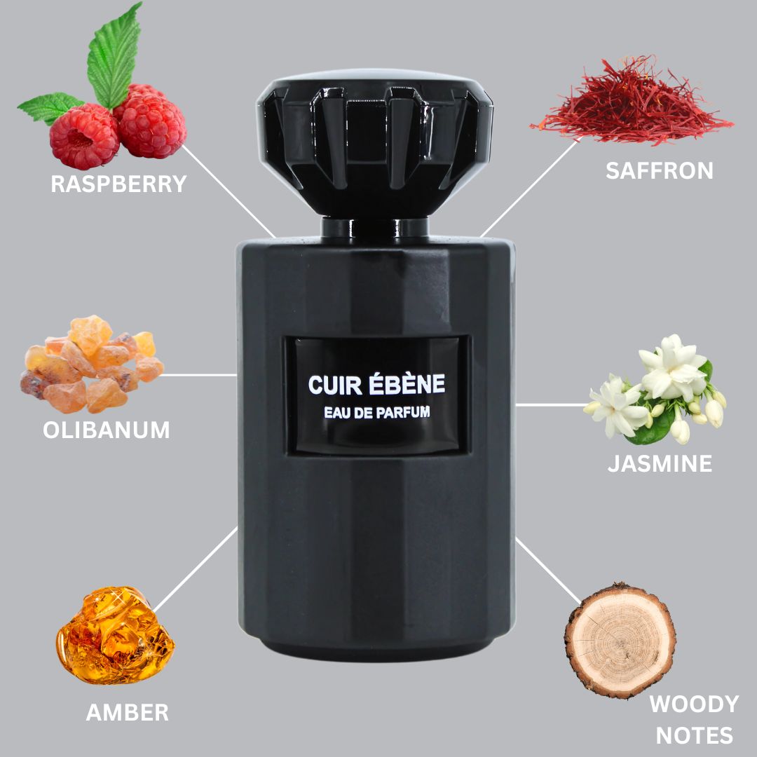 Cuir Ebene Eau De Parfum Spray 100ML (3.4 OZ) by Vurv | A Bold Blend of Sweet Raspberry, Rich Saffron, and Leathery Warmth.