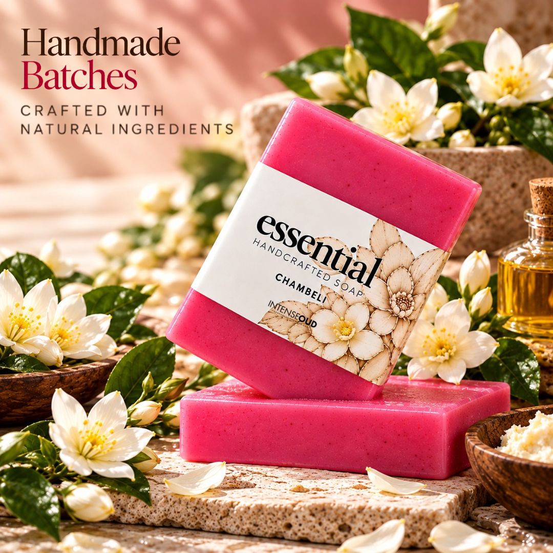 Chameli Handmade Soap by Intense Oud, 150g, featuring floral design and natural ingredients, for gentle cleansing and aromatic freshness.