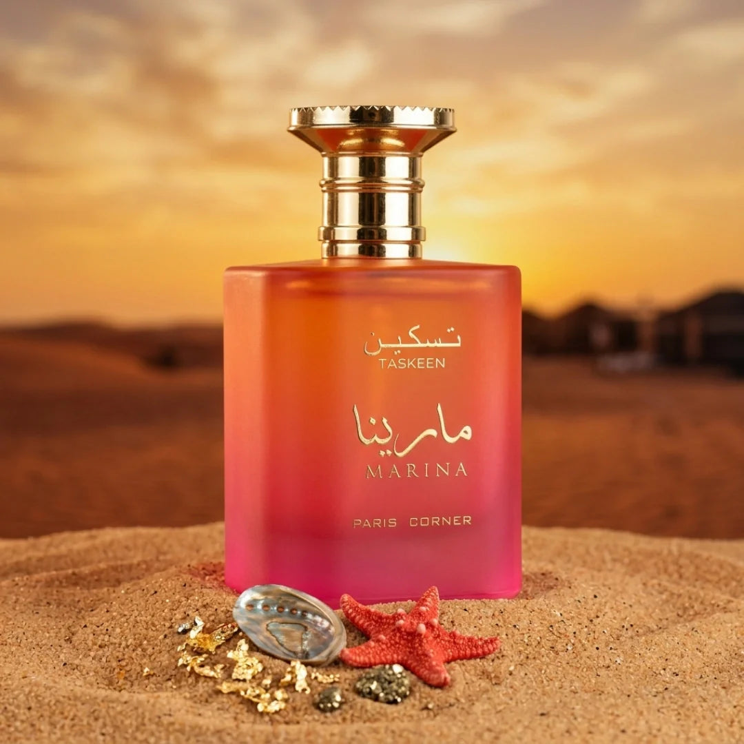 Taskeen Marina Eau de Parfum Spray by Paris Corner, 100ml bottle with elegant packaging and perfume spray nozzle.
