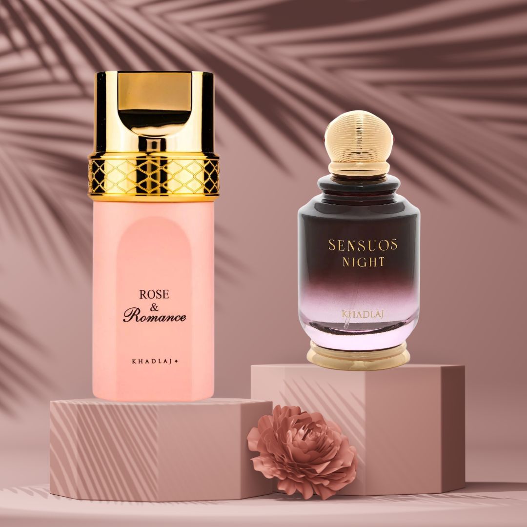 Rose & Romance Gold AND Sensuos Night - EDP Sprays 100ML (3.4 OZ) By Khadlaj | Experience The Allure Of These Fragrances. (BUNDLE)