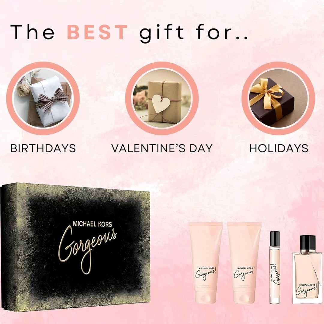 Michael Kors Gorgeous 4Pc Gift Set (3.4oz EDP Spray, 3.4oz Body Lotion, 3.4oz Shower Gel, 10ml EDP Spray)