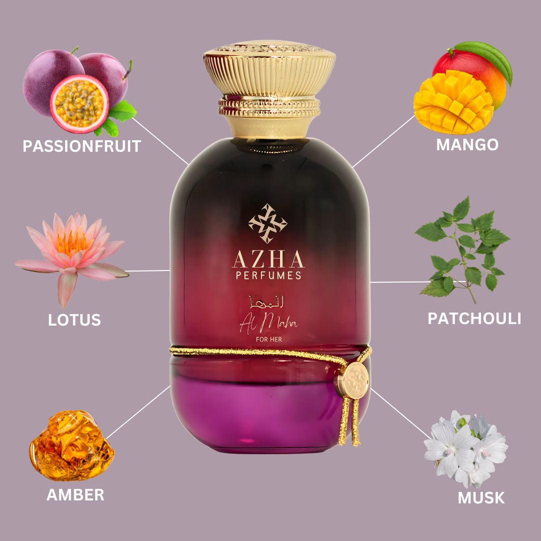Al Maha For Her Eau De Parfum Spray 100ML (3.4 OZ) by Azha | A Lush Escape of Exotic Fruits & Florals, Melting into Smoky Woods & Golden Amber.