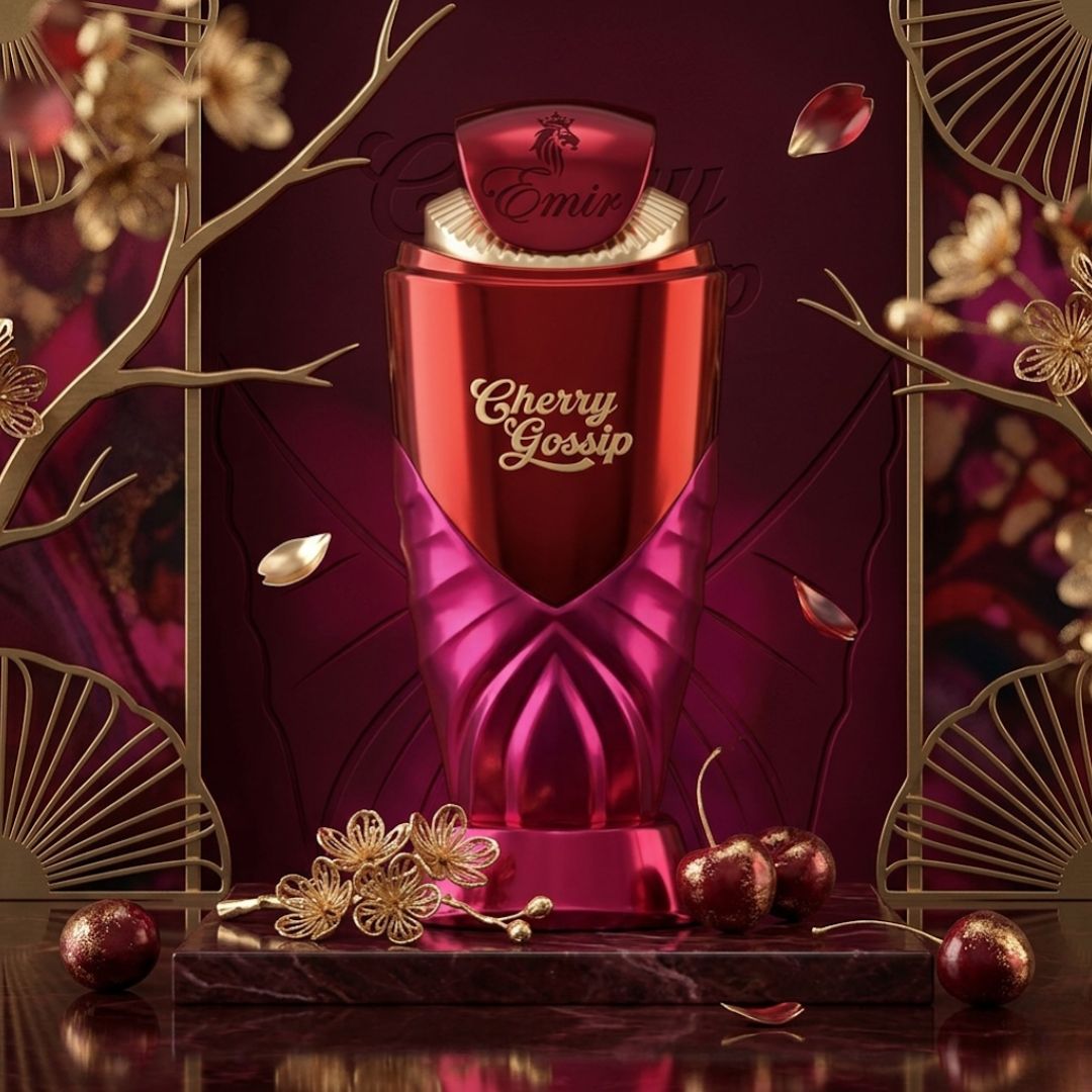Cherry Gossip Eau de Parfum spray by Paris Corner, 100ml bottle with elegant floral and cherry scent design.