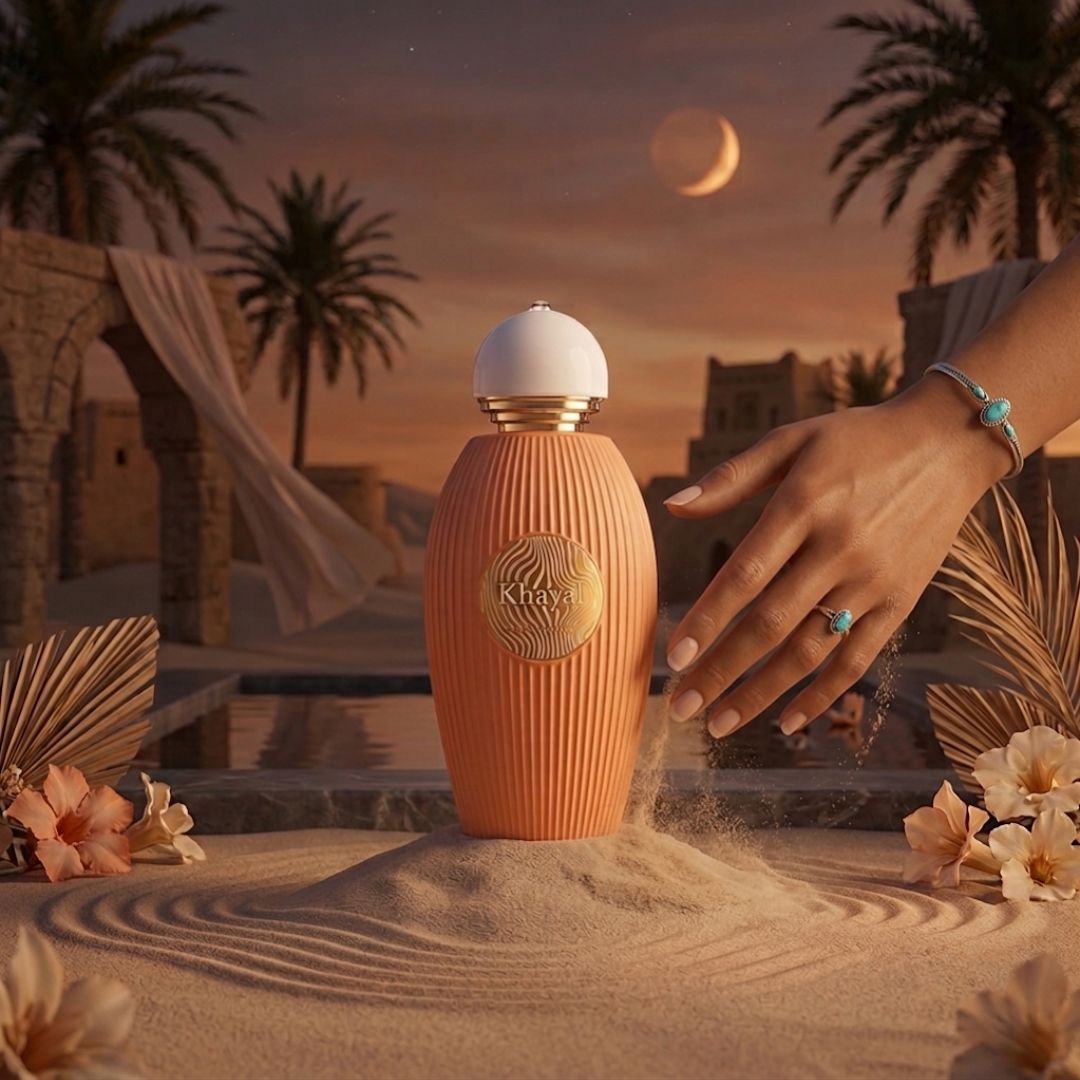 Khayal Eau de Parfum Spray by Paris Corner, 100ml bottle, elegant fragrance bottle with a sleek design and floral accents.