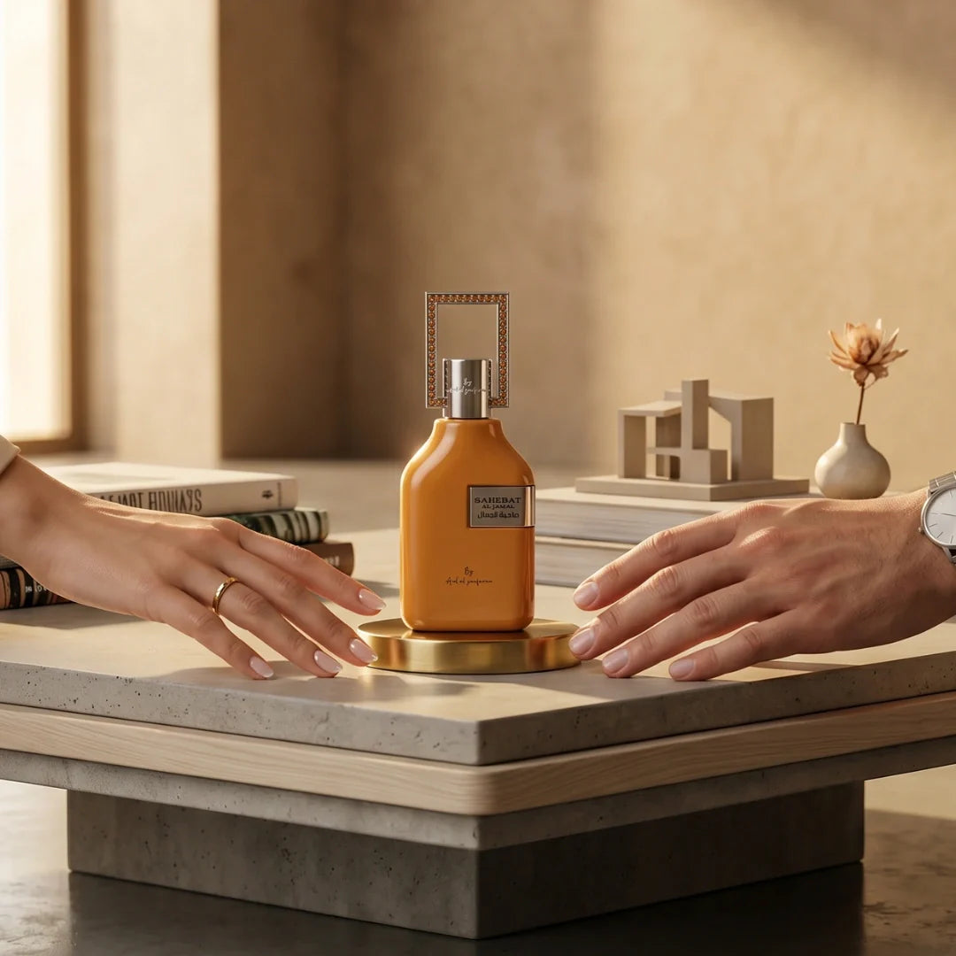Sahebat Al Jamal Eau de Parfum spray by Ard Al Zaafaran, 100ml, with elegant bottle design and floral fragrance notes.