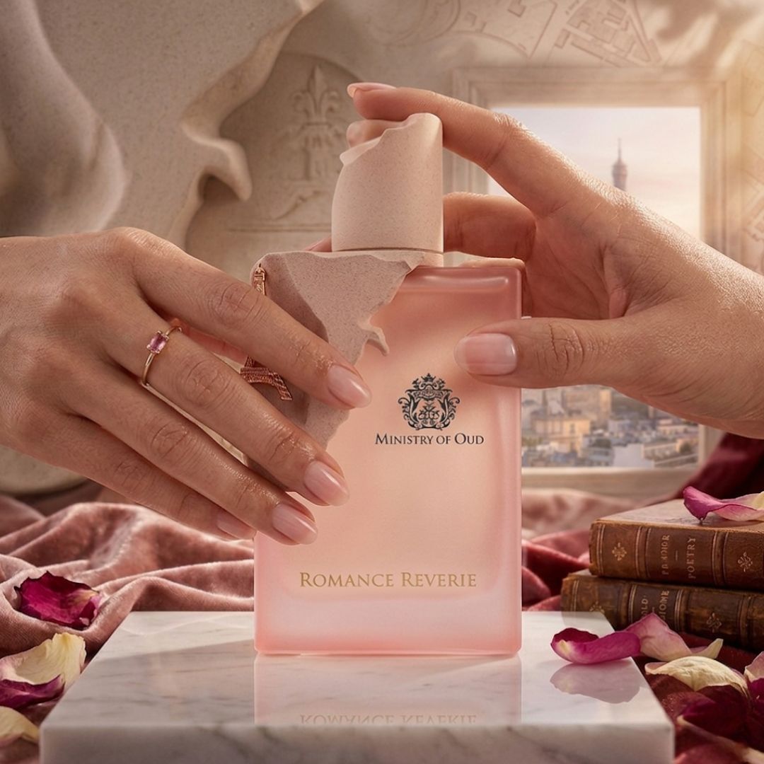 Ministry of Oud Romance Reverie Eau de Parfum spray by Paris Corner, 100ml bottle with elegant packaging and fragrance details.