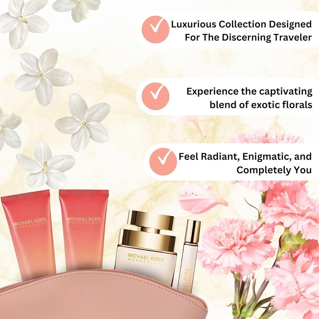 Michael Kors Wonderlust 4Pc Gift Set (3.4oz EDP Spray, 3.4oz Body Lotion, 3.4oz Shower Gel, 10ml EDP Spray)