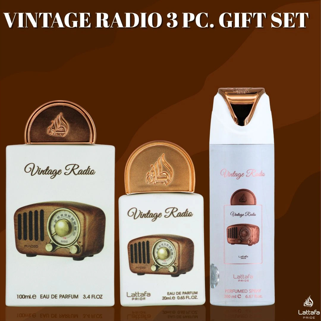 Lattafa Pride Vintage Radio 3-Piece Eau de Parfum Gift Set