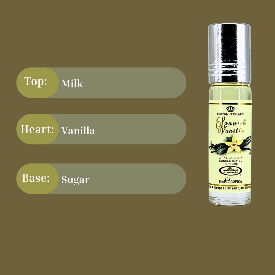 Spanish Vanilla Perfume Oil CPO 6ML (0.2 OZ) By Al Rehab | Long Lasting, Sweet Vanilla Scent. (BOX OF 6)