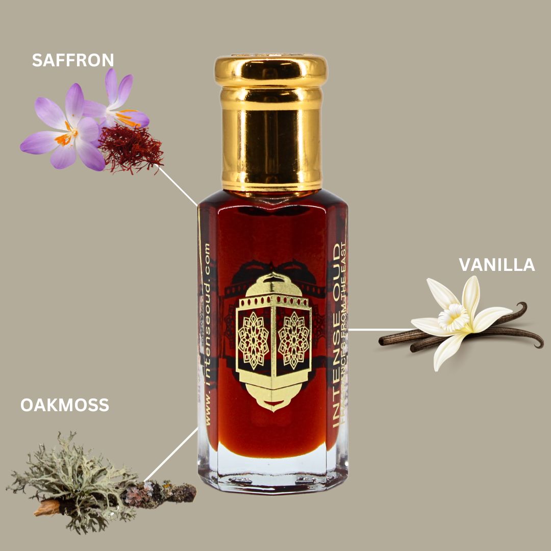 Mukhallat Al Zafran Perfume Oil 12ML (0.40 OZ) With Black Gift Box By Intense Oud | Long Lasting, Exotic, Spicy, Sweet Scent.