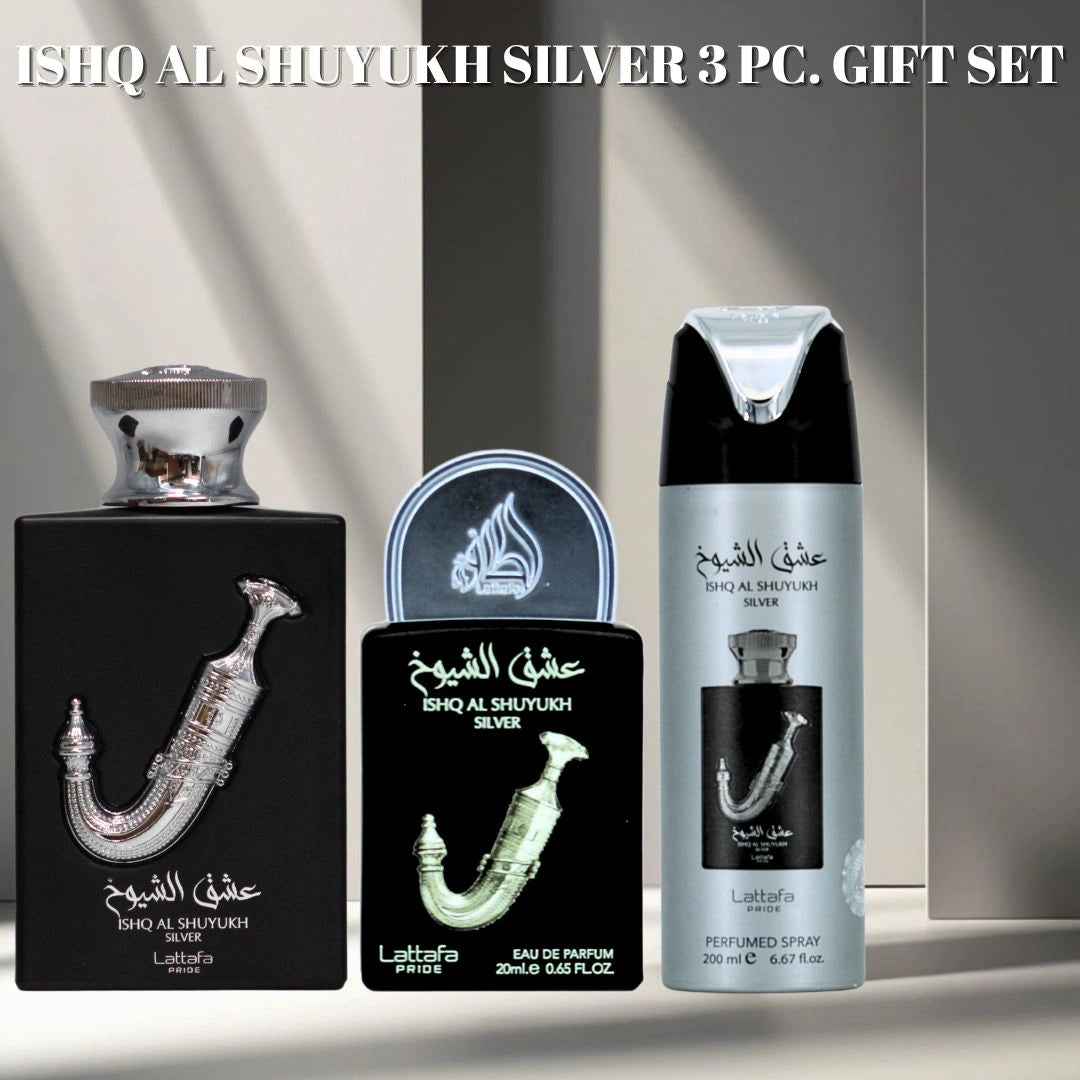 Lattafa Pride Ishq Al Shuyukh Silver 3-Piece Eau de Parfum Gift Set