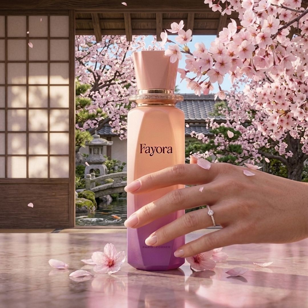 Fayora Eau de Parfum Spray by Paris Corner, 100ml bottle, elegant packaging, showcasing the fragrance bottle and design.