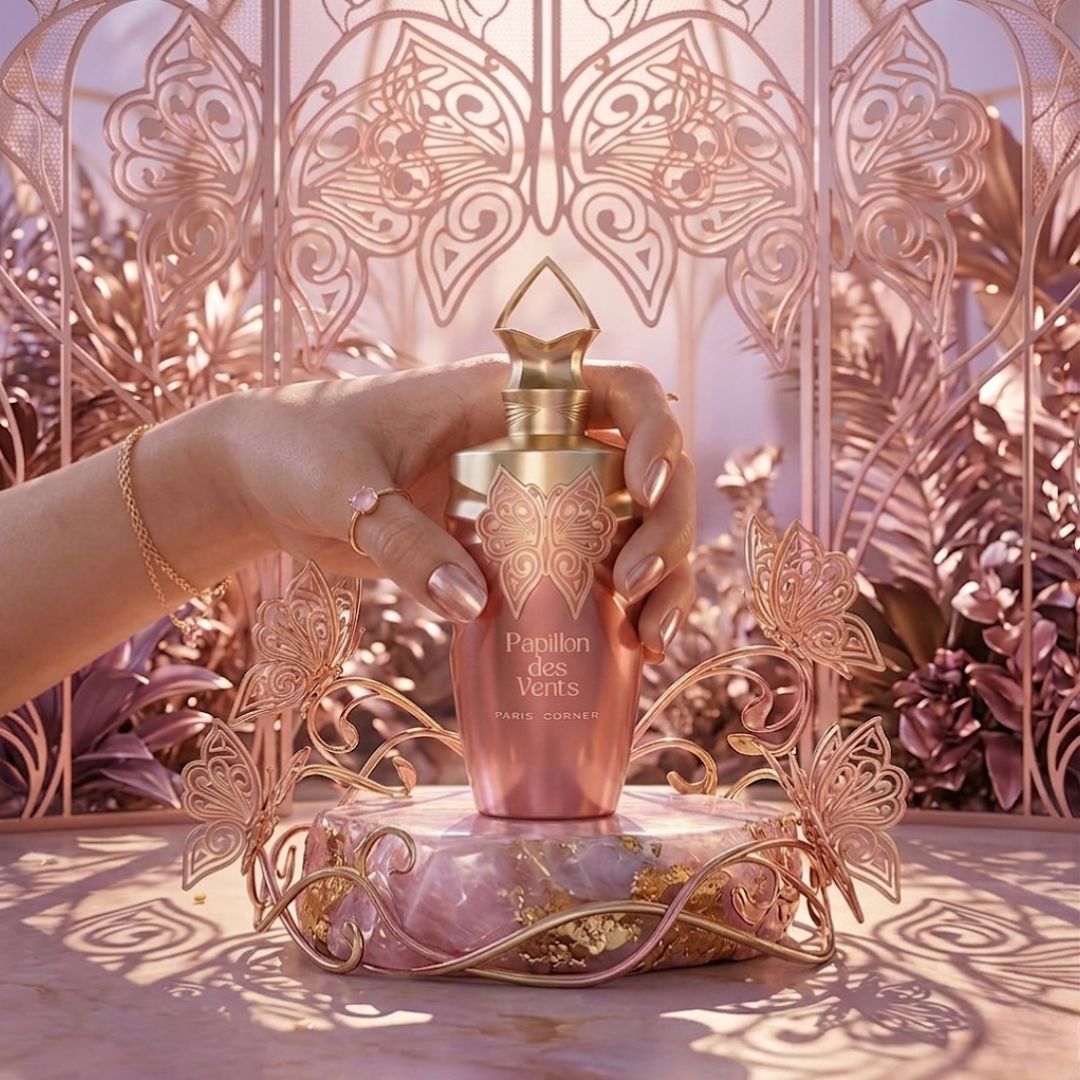Paris Corner Papillon des Vents Eau de Parfum spray 100ml bottle with elegant design and floral accents.