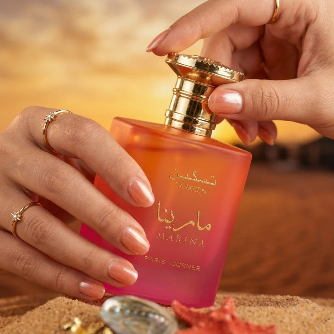 Taskeen Marina Eau de Parfum spray by Paris Corner, 100ml bottle with elegant packaging and a sleek design.