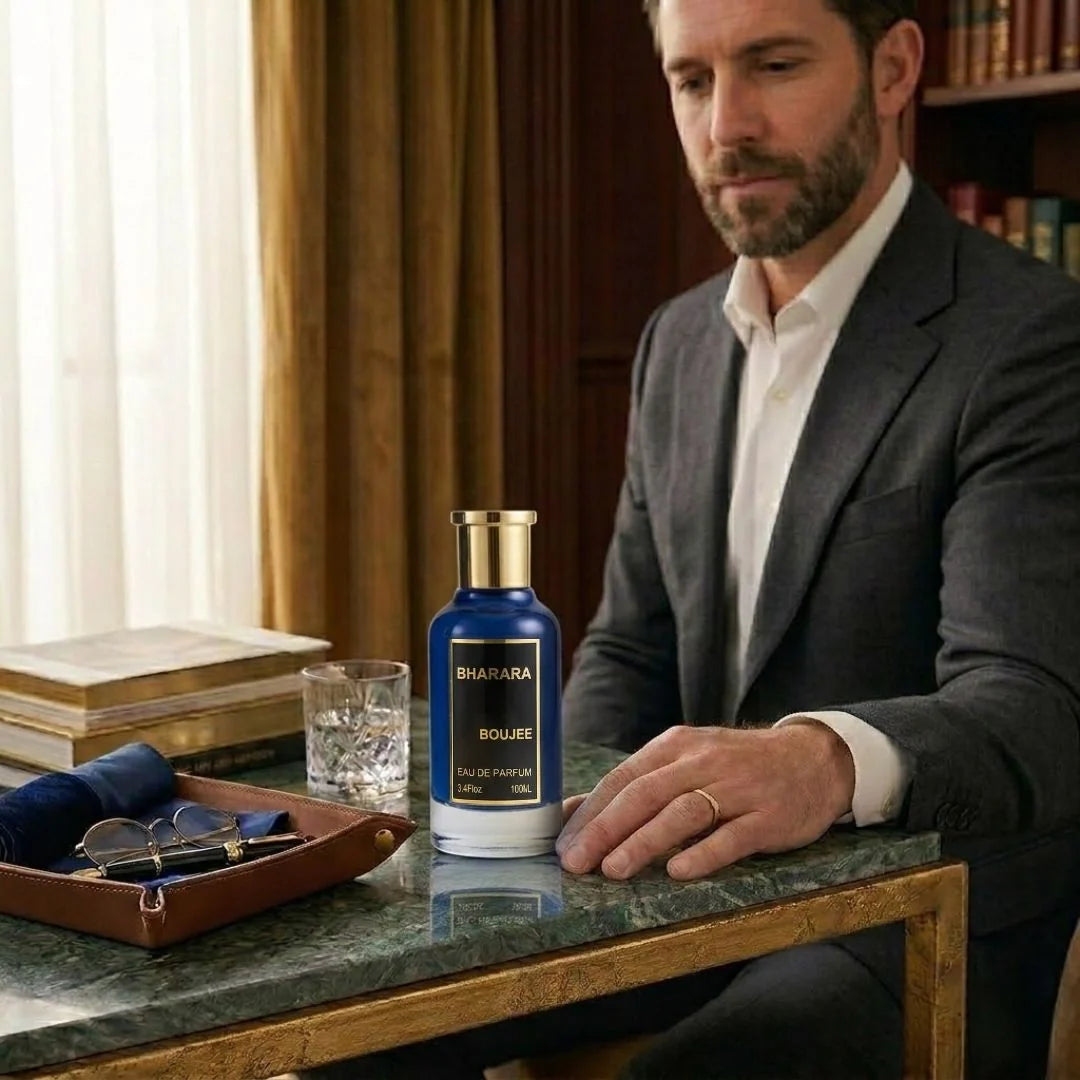 Bharara Boujee Eau de Parfum spray 100ml, elegant glass bottle with floral and fruity scent notes by Bharara.