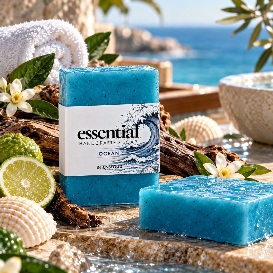 Ocean Handmade Soap by Intense Oud, 150g, with a smooth, natural soap bar featuring ocean-inspired colors and textures.