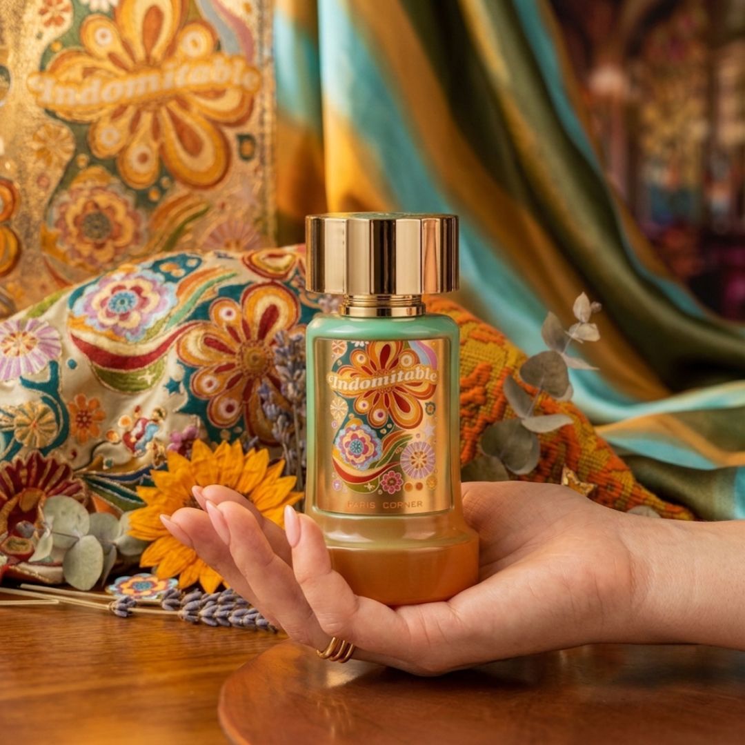 Paris Corner Indomitable Eau de Parfum spray 100ml bottle with elegant design and fragrance details visible.