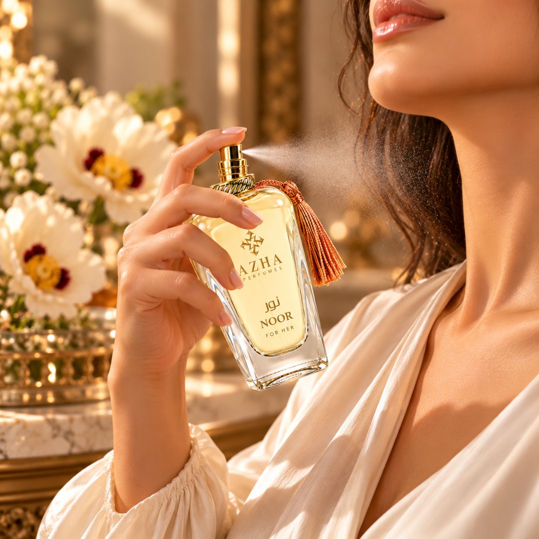 Azha Noor Eau de Parfum Spray 100ml bottle with elegant packaging and floral design, showcasing the Azha fragrance.