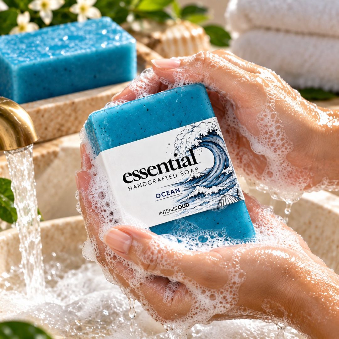 Ocean Handmade Soap by Intense Oud, 150g, showing a bar of soap with ocean-inspired design and natural textures.