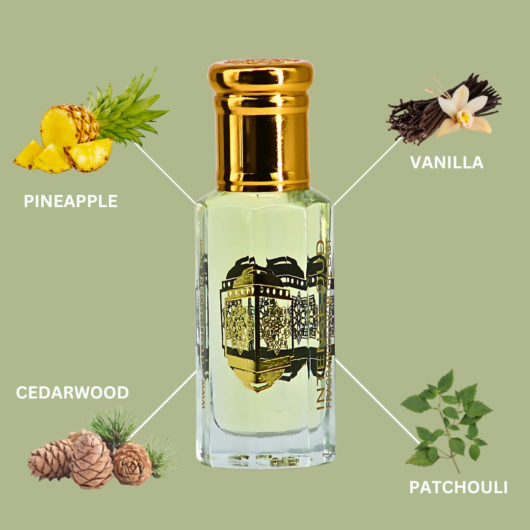 Majnoon Perfume Oil 12ML (0.40 OZ) With Black Gift Box By Intense Oud | Sweet Pineapple, Creamy Vanilla With Woody Musky Base.