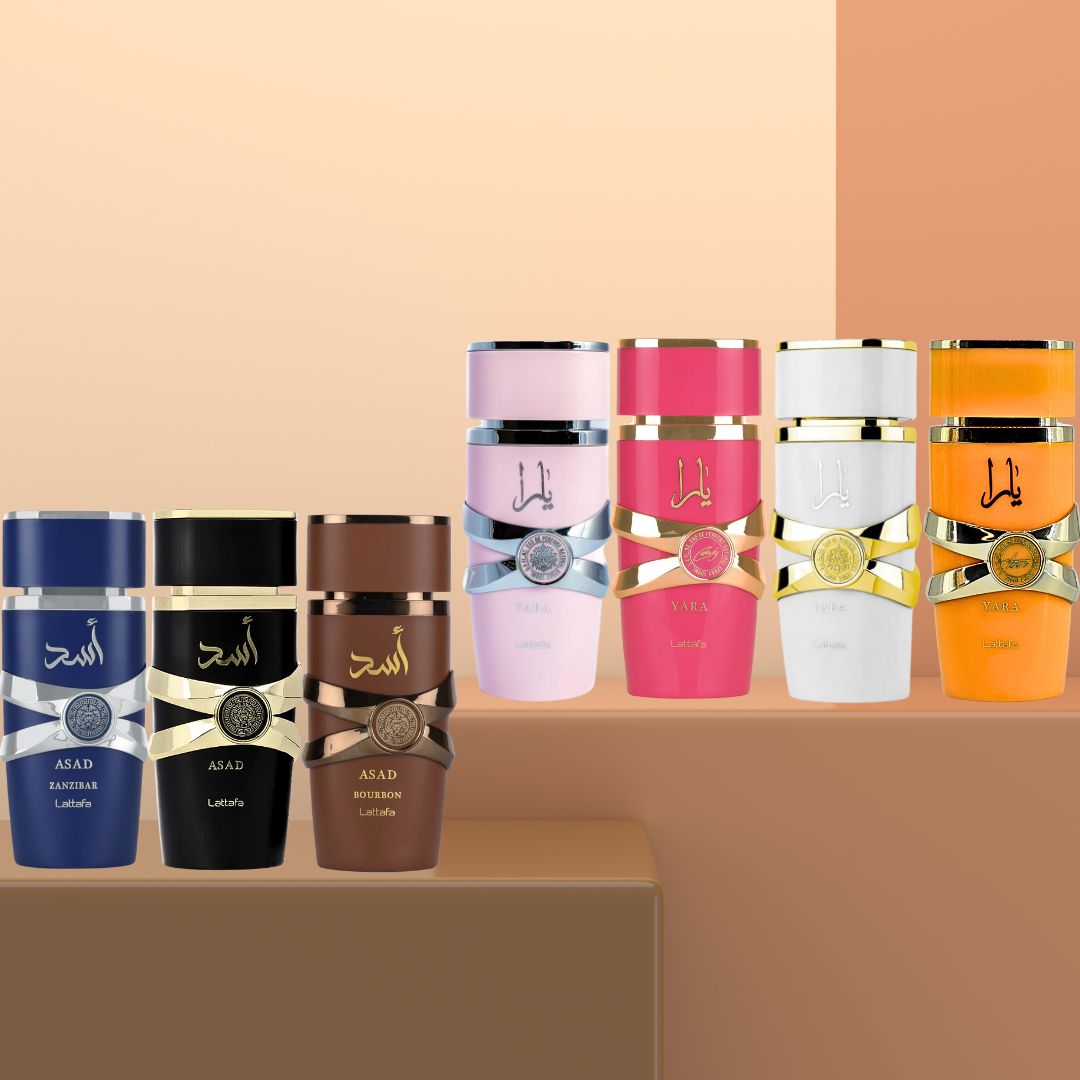 Yara, Yara Candy, Yara Moi, Yara Tous, Asad, Asad Zanzibar & Asad Bourbon EDP Sprays 100ML (3.4 OZ) By Lattafa | Long Lasting, Exotic, Exquisite, Signature Scents. (SIGNATURE COLLECTION)