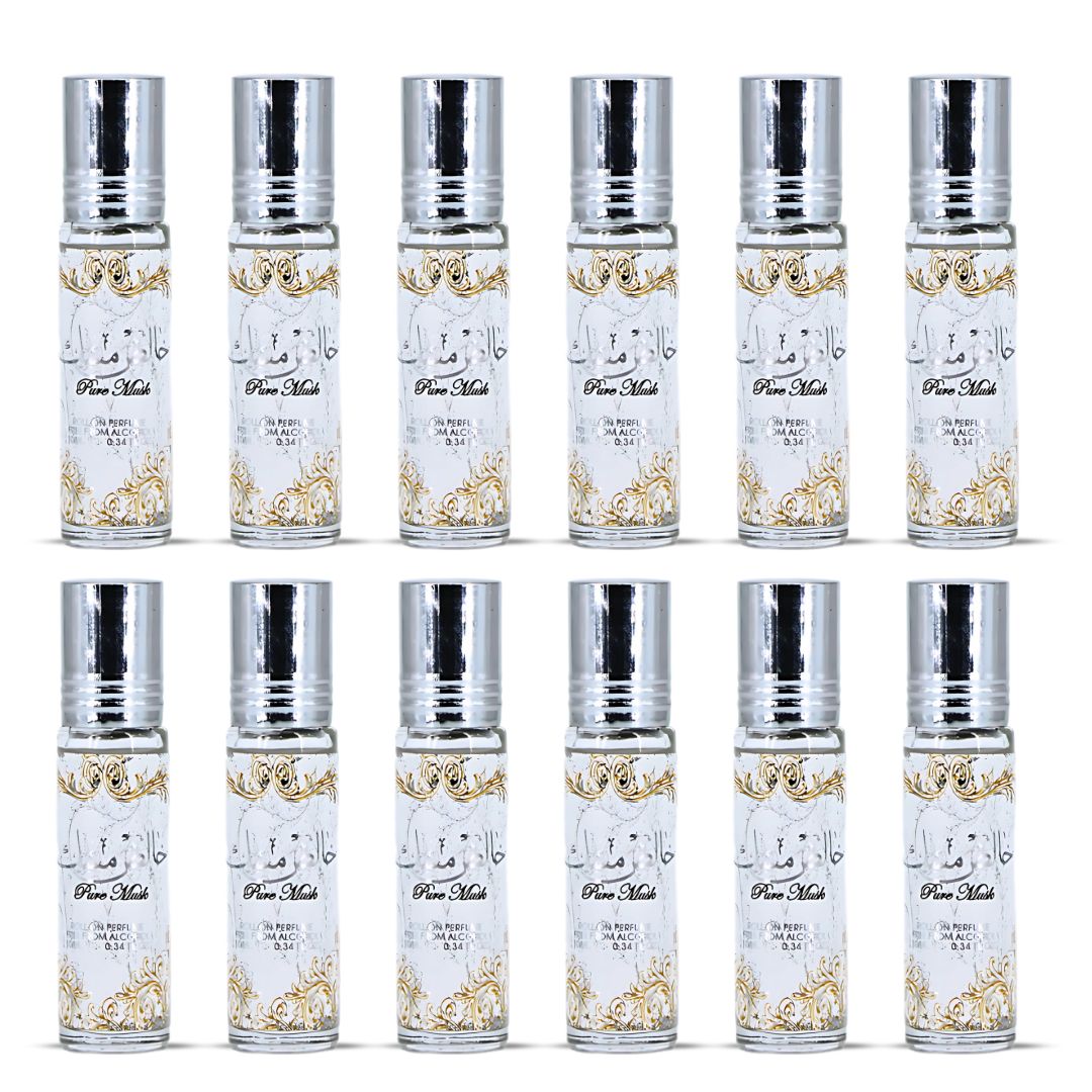 Pure Musk Roll On Perfume Oil CPO 10ML (0.34 OZ) By Ard Al Zaafaran | A Whisper Of Pure White Musk, Perfect For Subtle Elegance. (Pack Of 12)