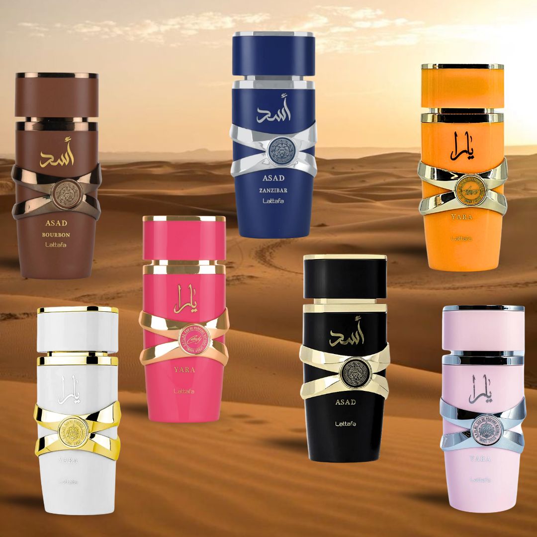 Yara, Yara Candy, Yara Moi, Yara Tous, Asad, Asad Zanzibar & Asad Bourbon EDP Sprays 100ML (3.4 OZ) By Lattafa | Long Lasting, Exotic, Exquisite, Signature Scents. (SIGNATURE COLLECTION)