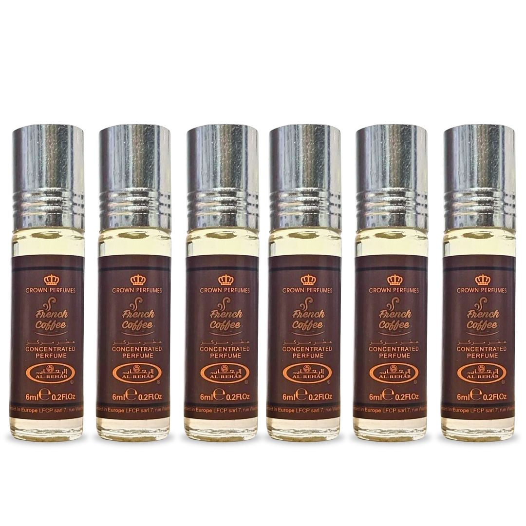 French Coffee Perfume Oil 6ML (0.2OZ) By Al Rehab | Sweet, Creamy, Spicy, Gourmand. (BOX OF 6)