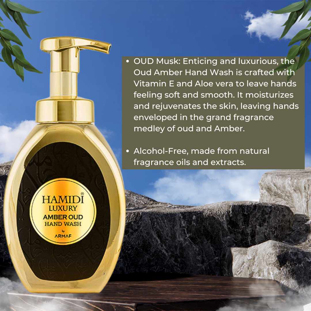 LUXURY AMBER OUD HAND WASH 350ML (11.9 OZ) By Hamidi | Enticing & Ultra Moisturizing, Rejuvenates The Skin.