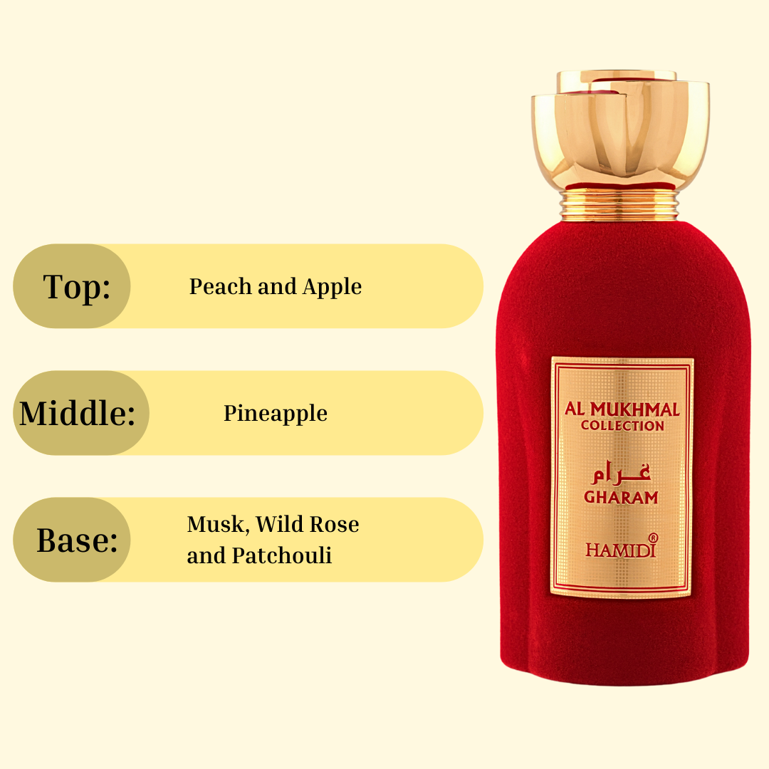 AL MUKHMAL - GHARAM EDP Spray 100ML (3.4 OZ) By Hamidi | Experience The Passionate Intensity With This Exquisite Fragrance. - Intense Oud