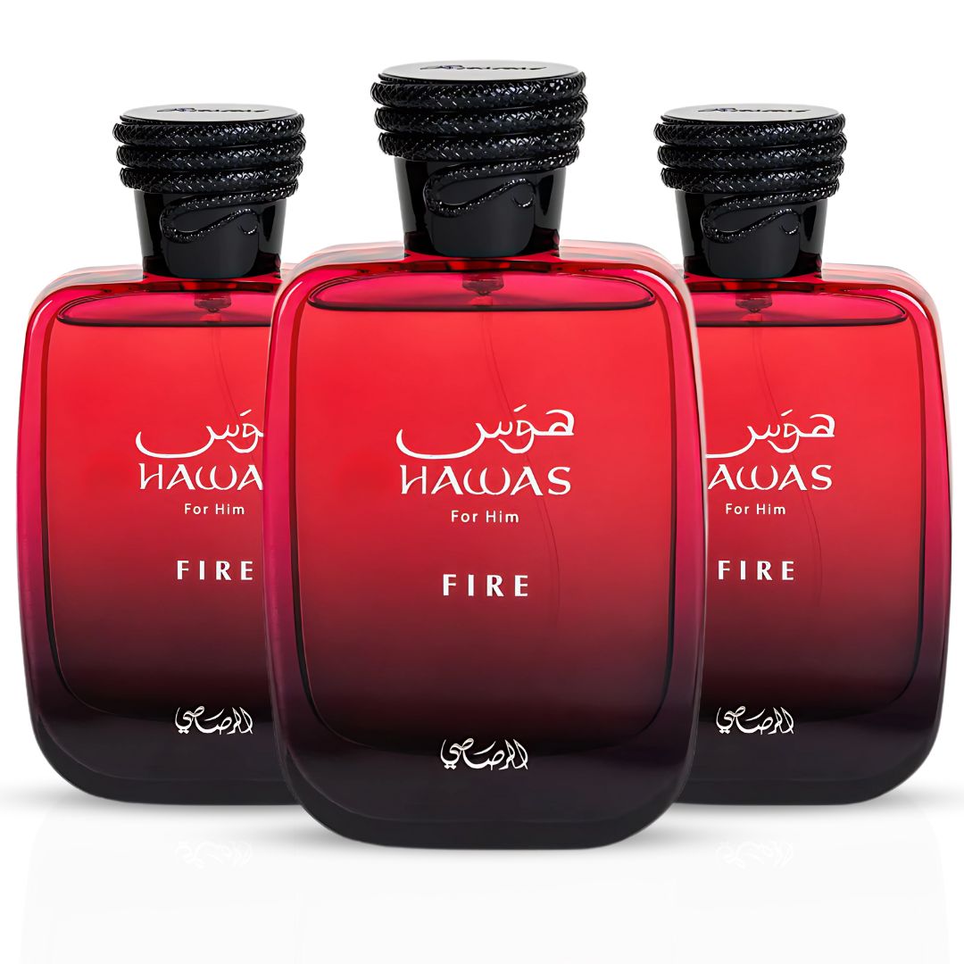 Hawas Fire For Him Eau De Parfum Spray 100ML (3.4 OZ) By Rasasi | Ignite Your Inner Passion With A Bold And Fiery Essence & Experience A Long Lasting, Luxurious Masculine Scent. (PACK OF 3)