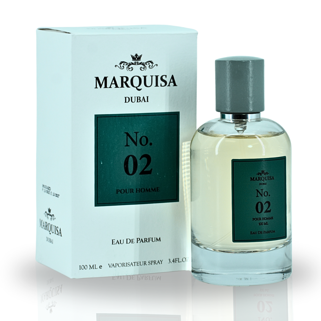 NO. 02 Pour Homme EDP Spray 100ML (3.4OZ) By Marquisa Dubai | Long Lasting & Luxurious Fragrances - Intense Oud