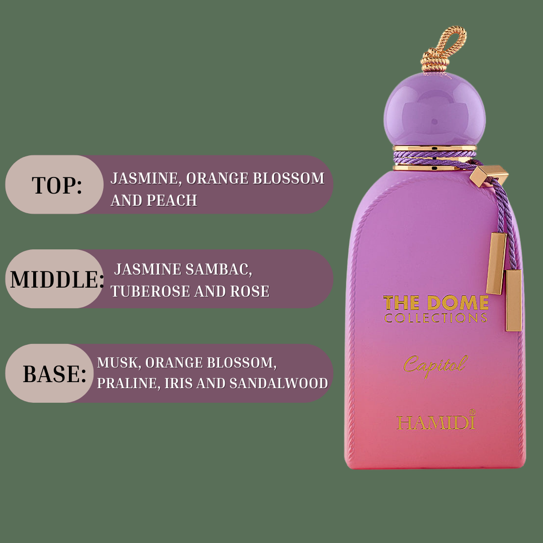 THE DOME - CAPITOL EDP Spray 100ML (3.4 OZ) By Hamidi | A Long Lasting And Enchanting Blend Of Delicate Florals. - Intense Oud