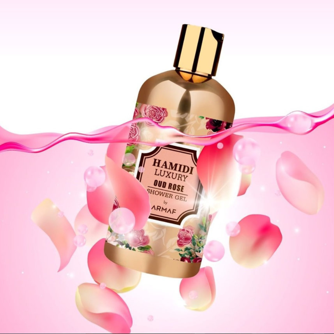 LUXURY OUD ROSE SHOWER GEL 500ML (16.9 OZ) By Hamidi | Ultra Moisturizing & Skin-Nourishing | Essense Of Oud.