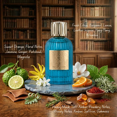 Qissa Blue Eau de Parfum Spray by Paris Corner, 100ml, showing the sleek blue bottle and elegant packaging.
