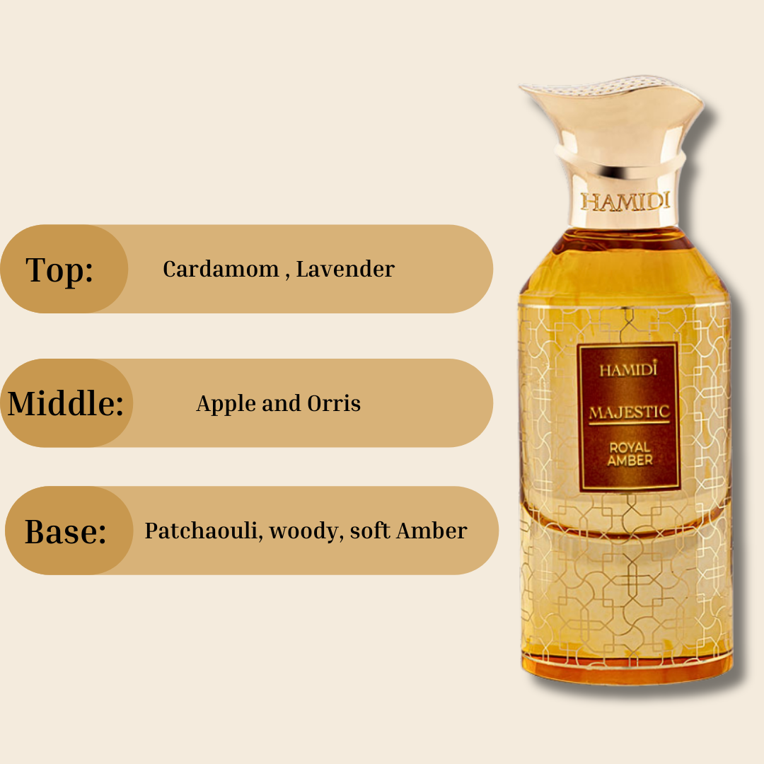 MAJESTIC ROYAL AMBER EDP Spray 85ML (2.8 OZ) By Hamidi | Indulge In The Luxurious Aura Of Allure & Elegance.