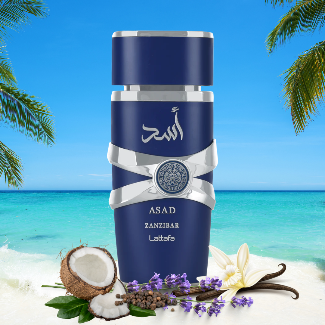 ASAD ZANZIBAR EDP Spray 100ML (3.4OZ) by Lattafa | Long Lasting, Embrace The Essence Of Rich Tropical Paradise.