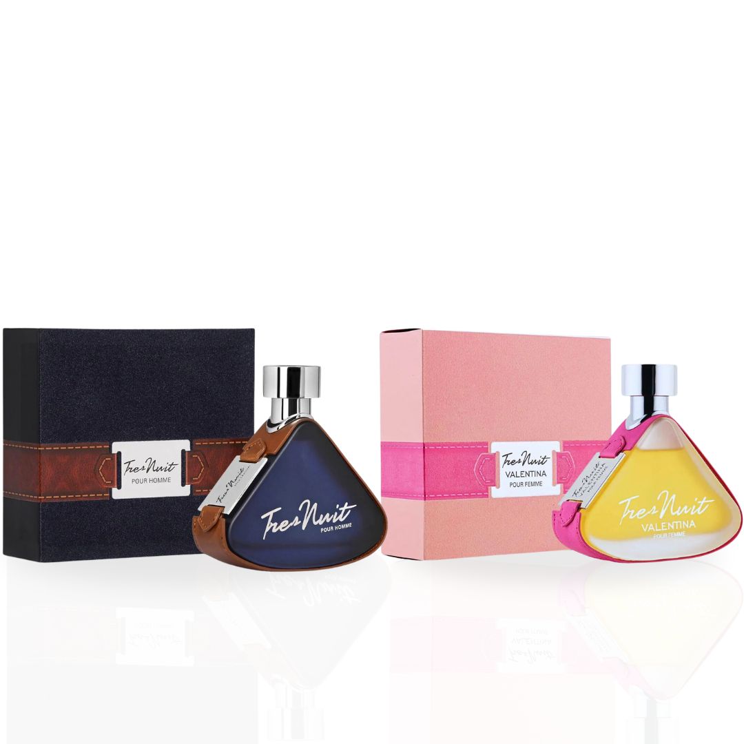 Tres Nuit Pour Homme & Tres Nuit Valentina Pour Femme EDP Sprays 100ML (3.4 OZ) by Armaf | Long Lasting, Luxurious Scents. (BUNDLE)