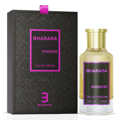 Bharara Goddess Eau de Parfum spray 100ml bottle, elegant packaging with floral and oriental fragrance notes.