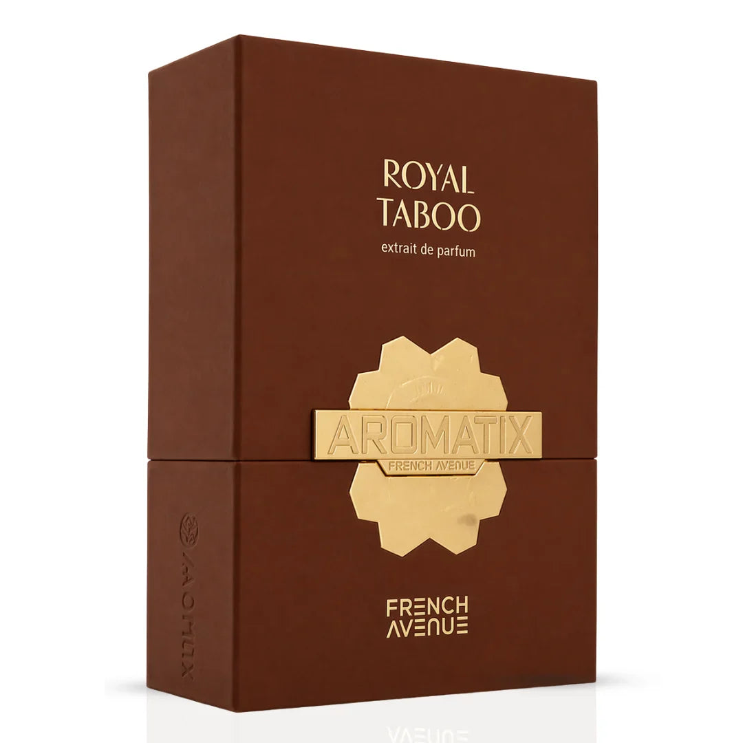 French Avenue Royal Taboo Eau De Parfum spray 100ml bottle, elegant design, showcasing the luxurious fragrance.