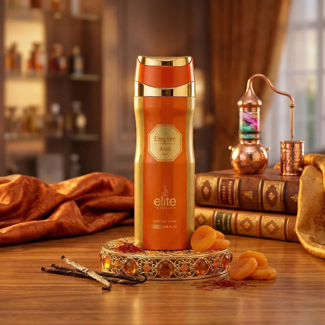 RISALA Empire Arza perfumed body spray 200ml deodorant bottle with sleek design and elegant label.