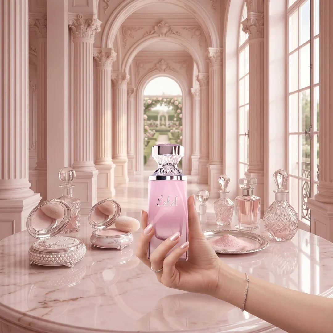 Eshal Musk Eau De Parfum spray by Paris Corner, 100ml bottle with elegant packaging, featuring a sleek, modern design.