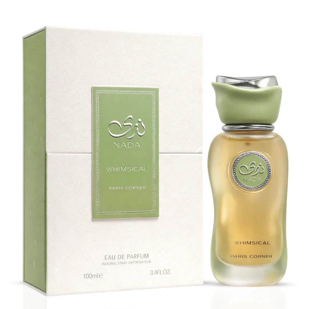 Nada Whimsical Eau De Parfum Spray by Paris Corner, 100ml bottle, elegant glass container with floral and fruity notes visible.